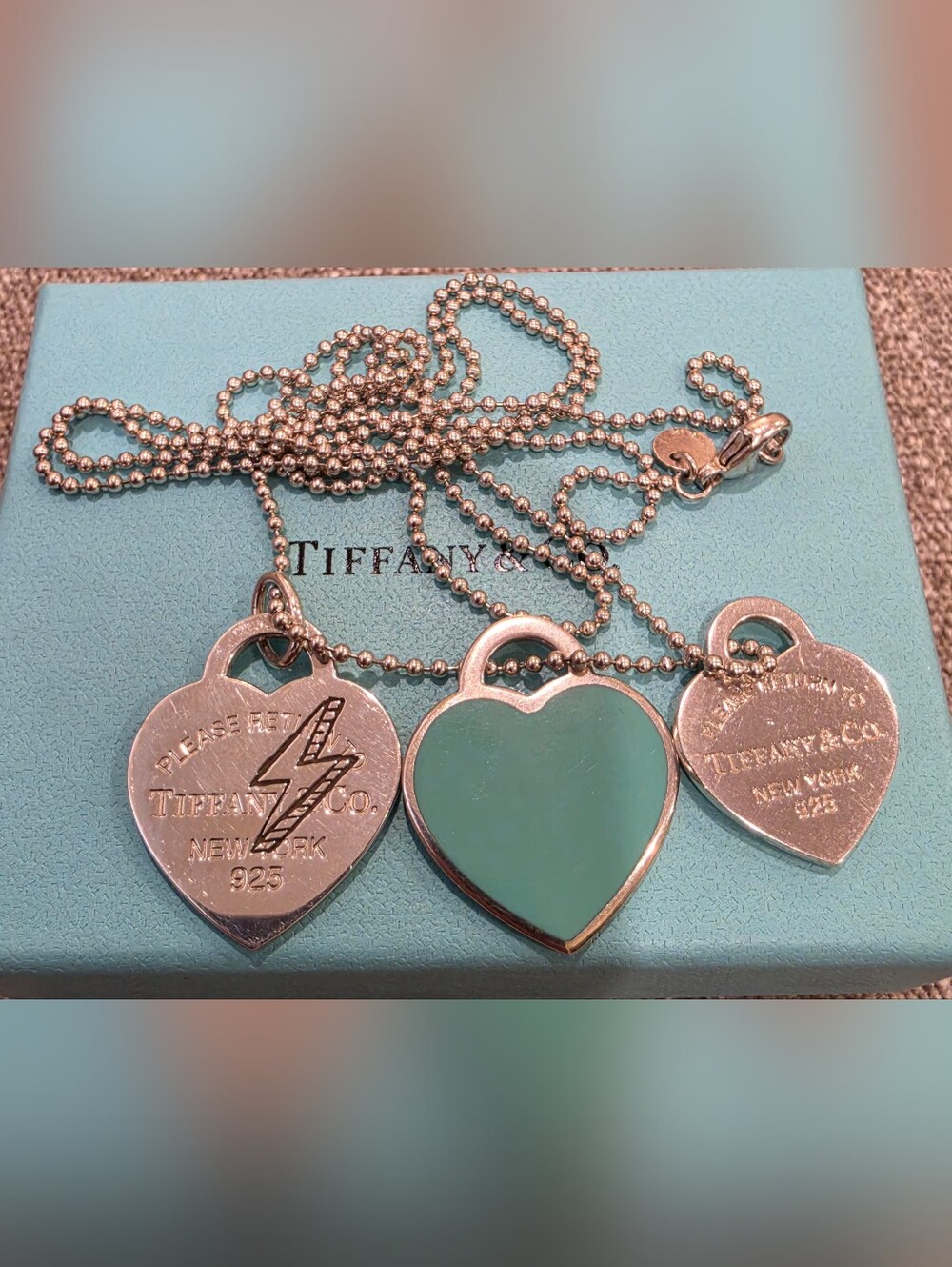 Tiffany & Co. Multi Enamel Heart Tag Beaded Chain Necklace